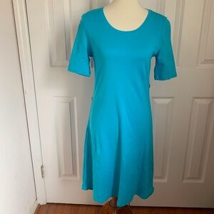 Isaac Mizrahi Live Jersey Dress Turquoise Short Sleeve Scoop Neck XS Knee Length